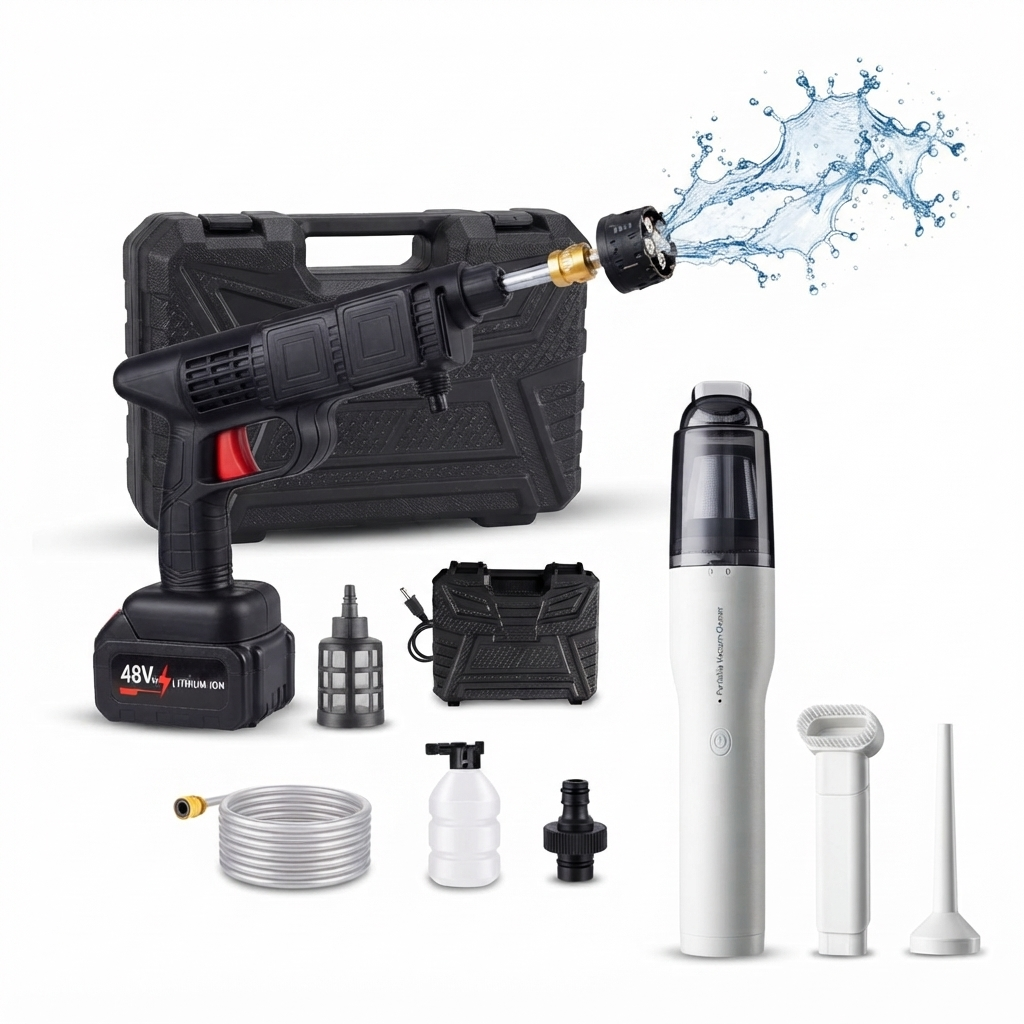 Kit Pistola de Lavado Inalámbrica + Aspiradora de Mano