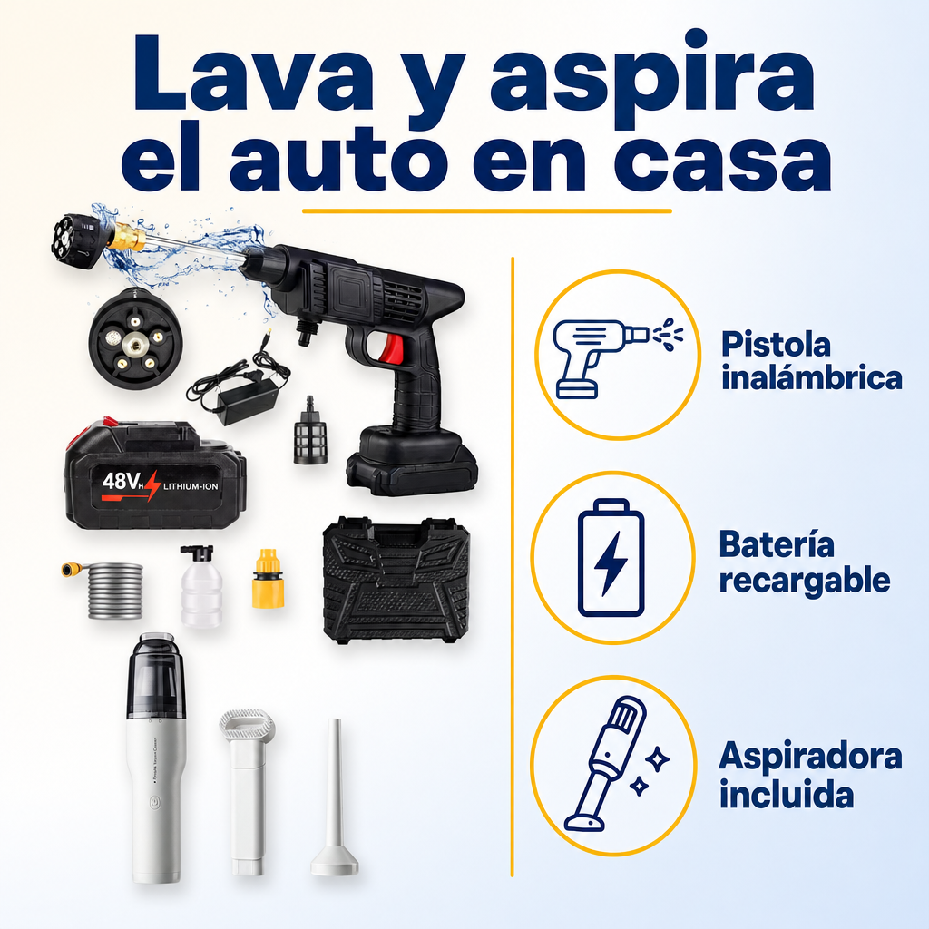 Kit Pistola de Lavado Inalámbrica + Aspiradora de Mano