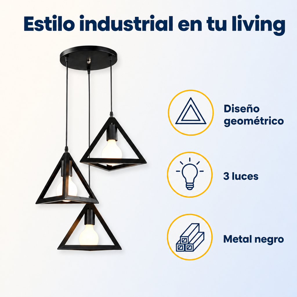 Lámpara Colgante Industrial Triángulo 3 Luces