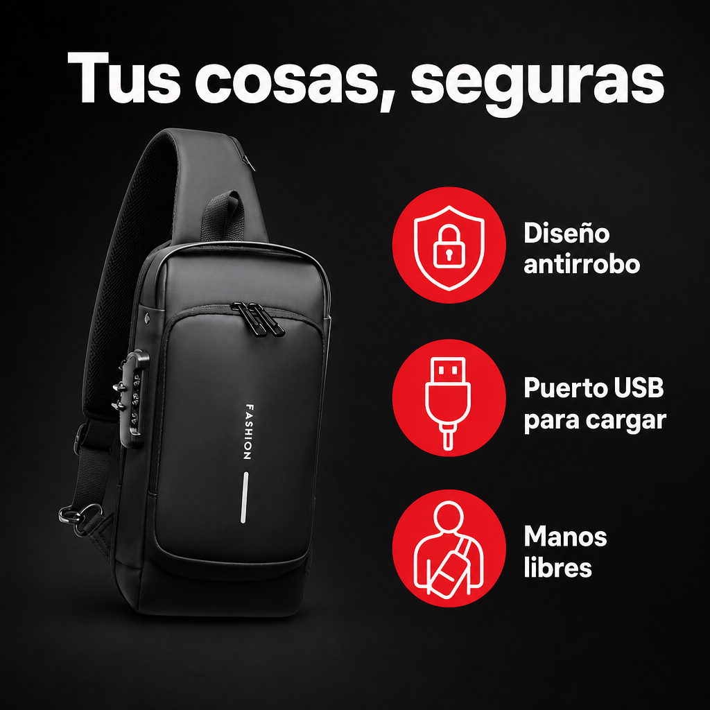 Bolso Antirrobo Cruzado con Puerto USB · Negro – beneficios
