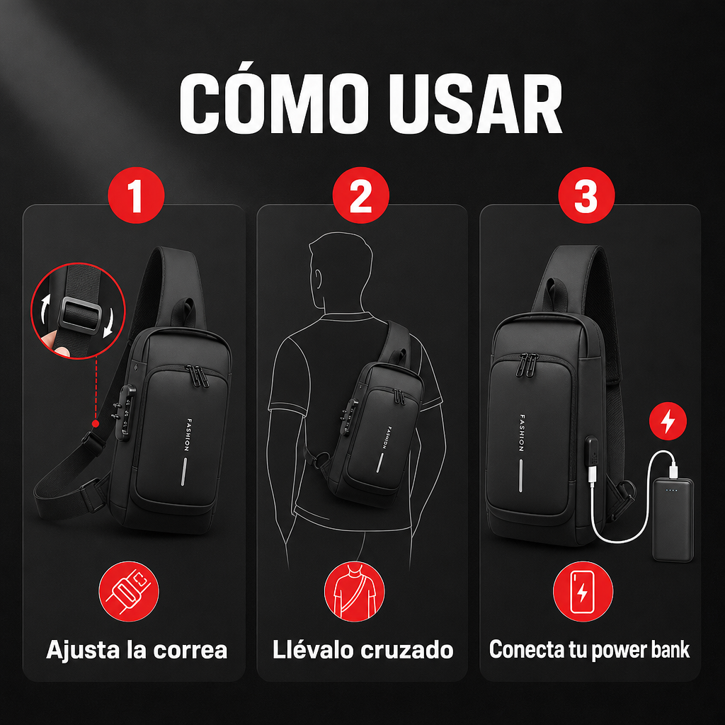 Bolso Antirrobo Cruzado con Puerto USB · Negro – cómo usar