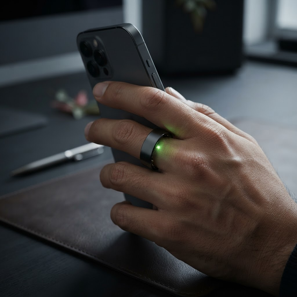 Anillo inteligente negro en uso
