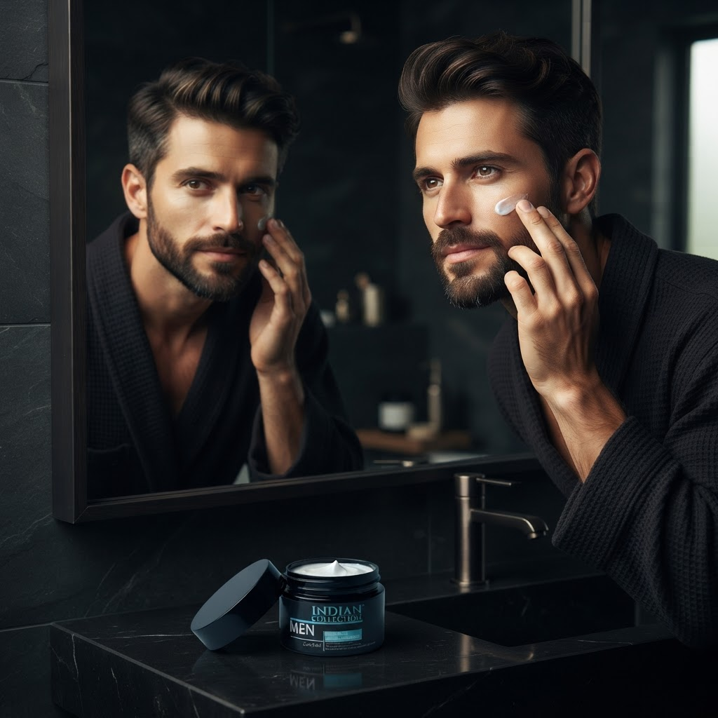 Crema facial para hombre con ácido hialurónico en uso
