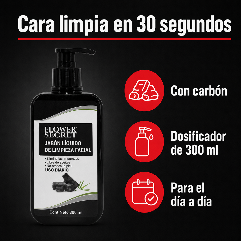 Jabón líquido facial de carbón para hombre · beneficios